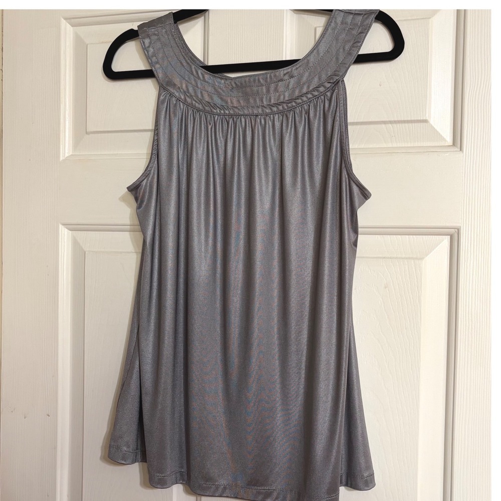 Vintage Y2K John Paul Richard Silver Metallic Cami Top Pleated Shimmer Large